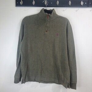 Polo Ralph Lauren ¼ pullover olive green sweater medium with navy jockey